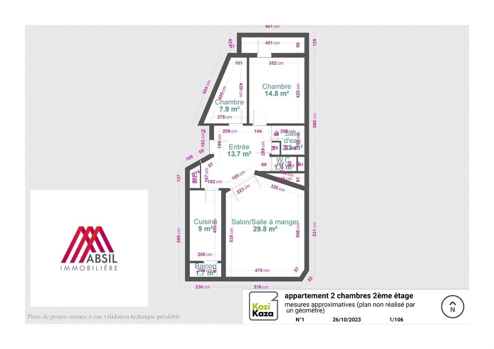 Absil Immobilière vous présente un appartement 2ch